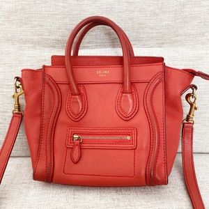 AUTH Celine Nano Luggage Bag in Drummed Calfskin